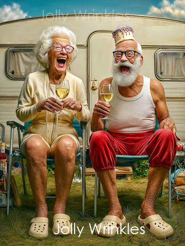Jolly wrinkles ansichtkaart Camping jarig