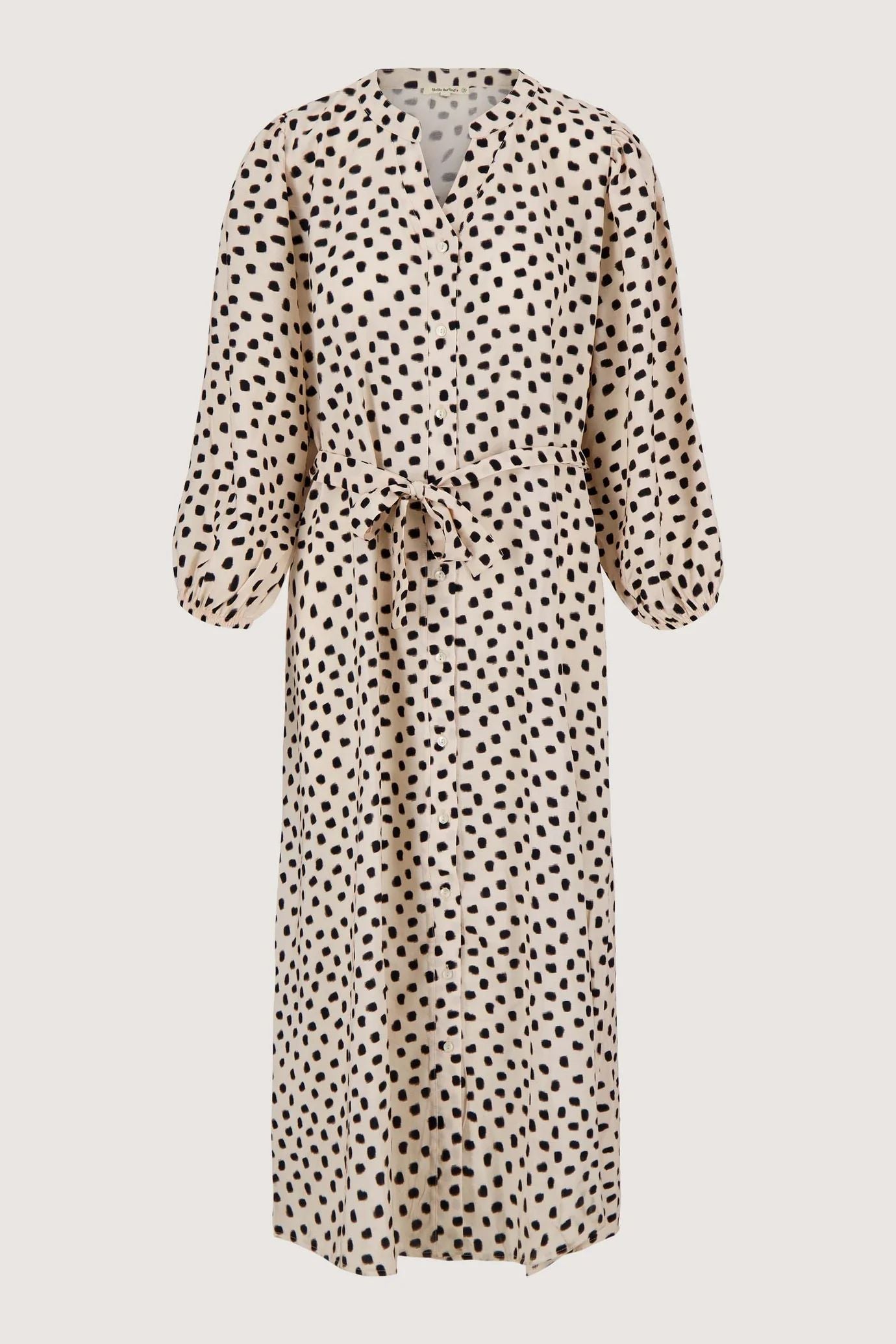 Zusss jurk met witte stippen korte mouw off white / zwart