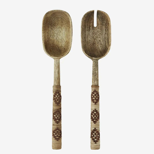 Wooden salad set w/ bamboo brown