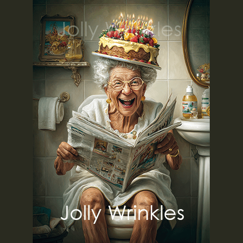 Jolly wrinkles ansichtkaart verjaardag op het toilet