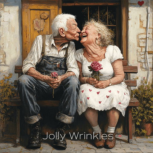 Jolly wrinkles wenskaart Verliefd op een bankje
