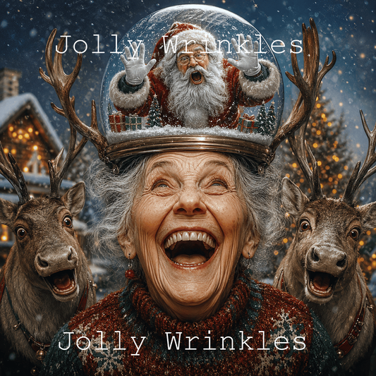 Jolly wrinkles wenskaart kerstman op je hoofd