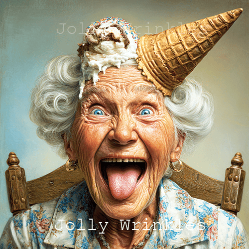 Jolly wrinkles wenskaart ijshoorntje op je hoofd