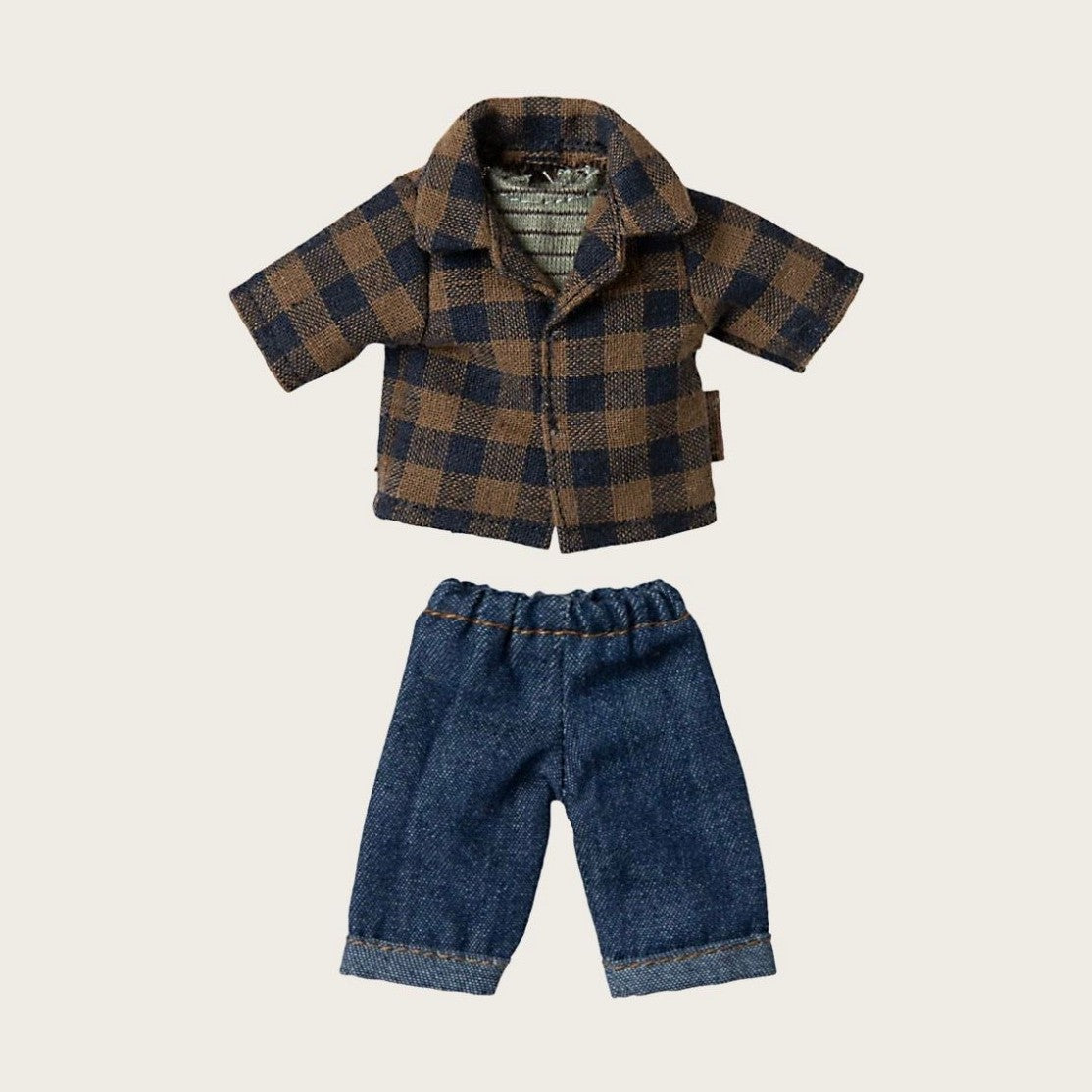 Maileg brown checked shirt and pants dad mouse