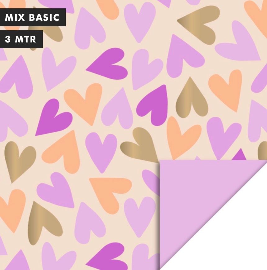 Inpakpapier big hearts gold - pink