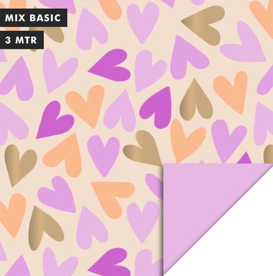 Inpakpapier big hearts gold - pink