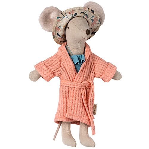 Maileg bathrobe mum mouse coral