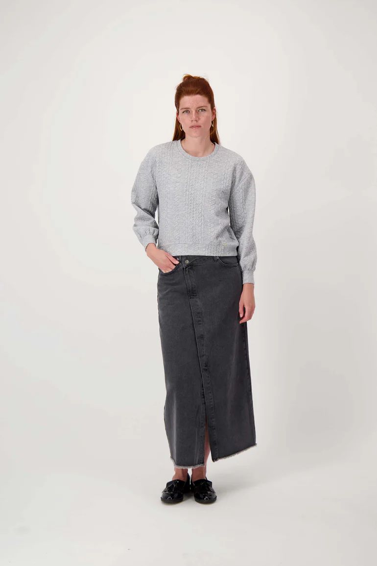 Zusss kabel structuur sweater midden grijs