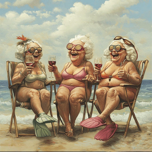 Jolly wrinkles wenskaart vriendinnen op het strand