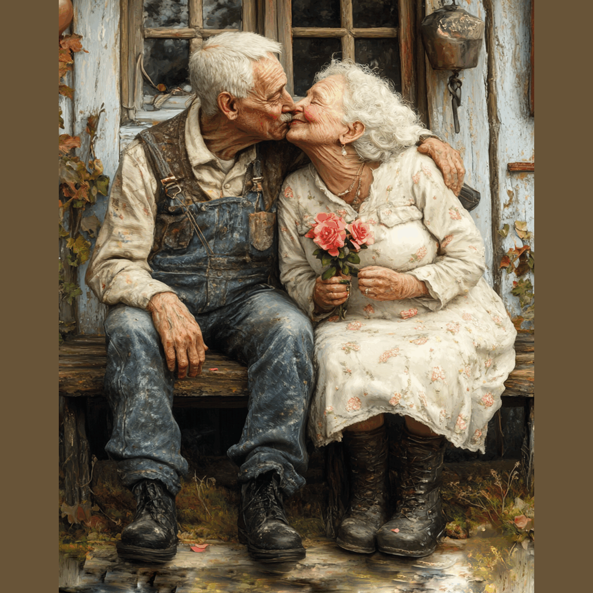 Jolly wrinkles ansichtkaart liefde op een bankje