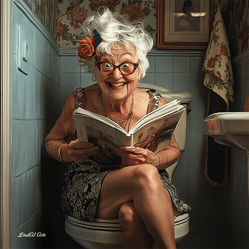 Jolly wrinkles wenskaart oude vrouw op toilet leest een blad