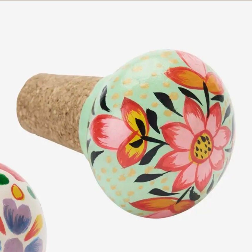 Madam stoltz hand painted stoneware bottle stopper mint roze