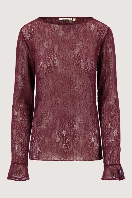 Top van stretch kant met ruffle mouwen .