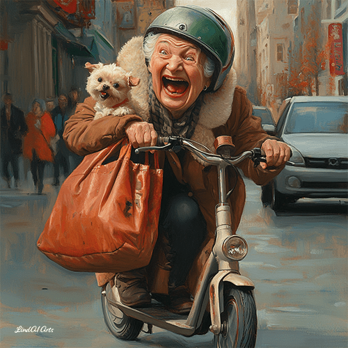 Jolly wrinkles wenskaart plezier op de scooter