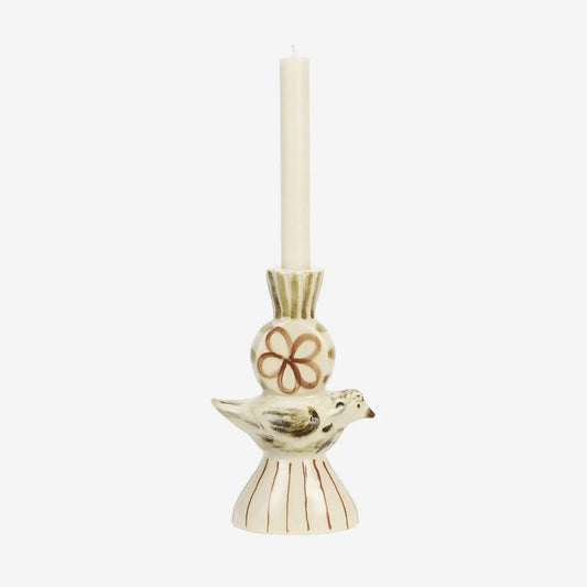 Madam stoltz hand painted candle holder with bird caramel