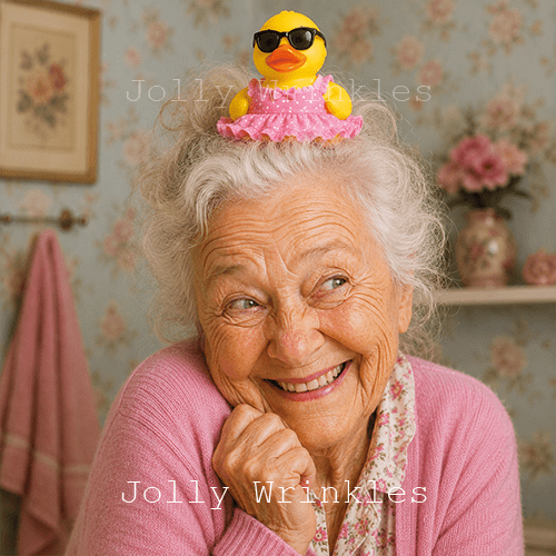 Jolly wrinkles wenskaart badeendje op je hoofd