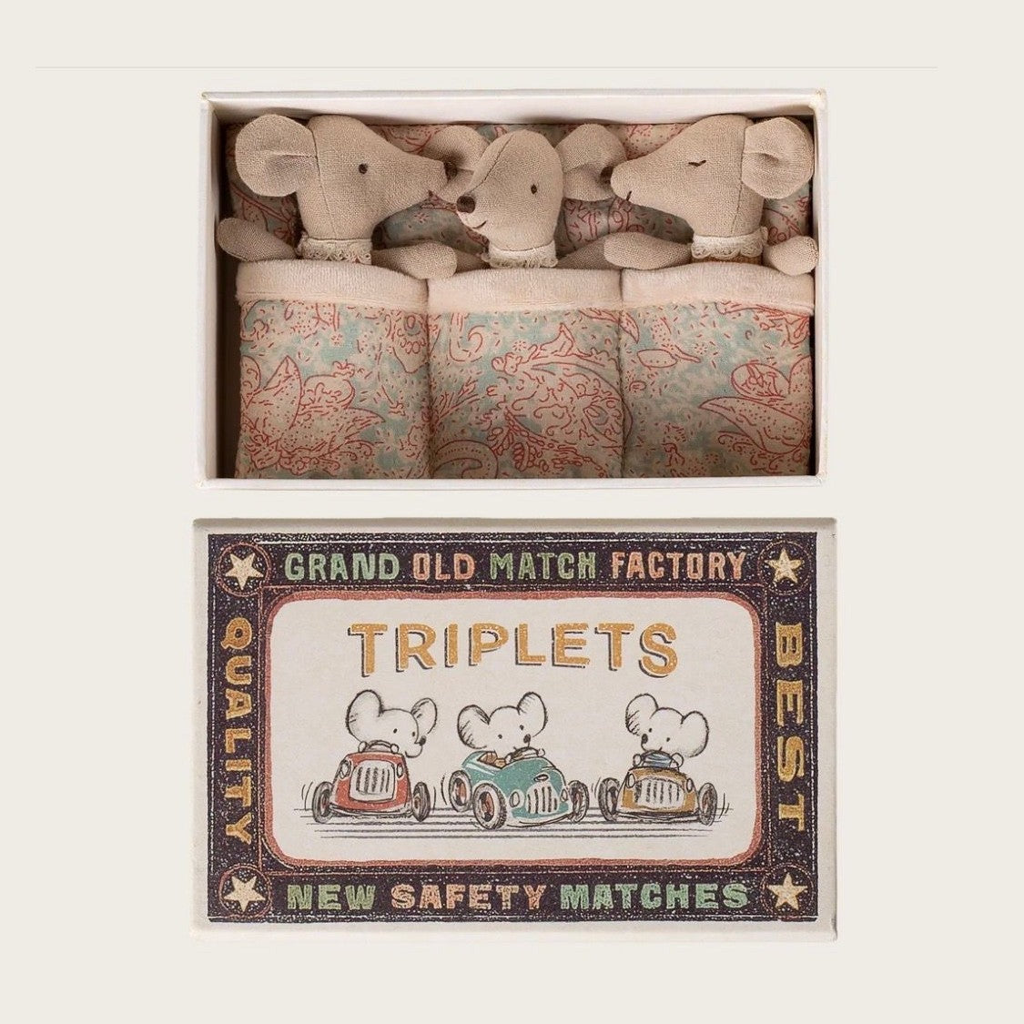 Maileg triplets baby mice in matchbox checker