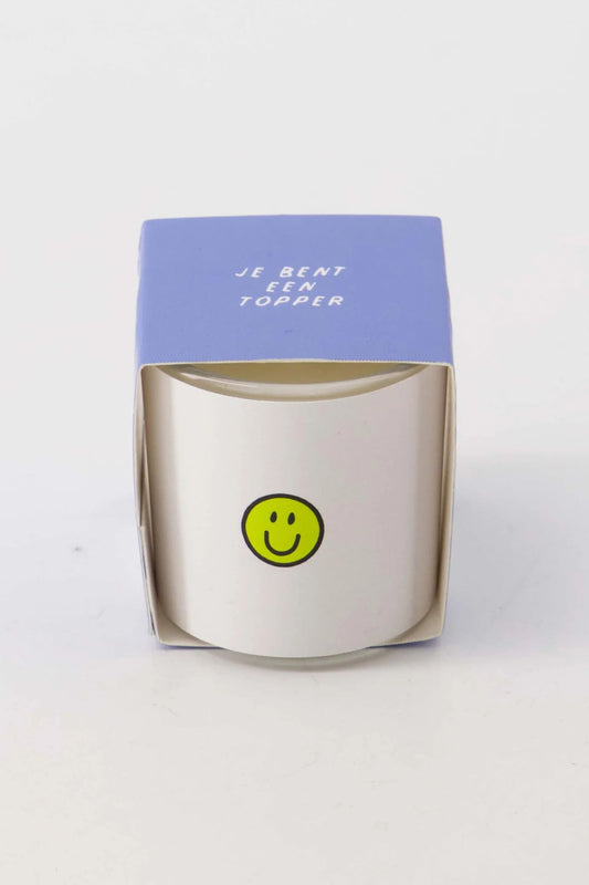 Geurkaarsje in wikkel topper wit/blauw