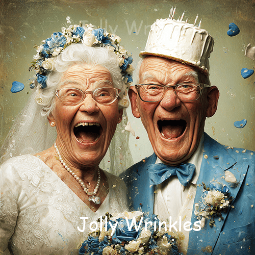Jolly wrinkles wenskaart getrouwd in blauw