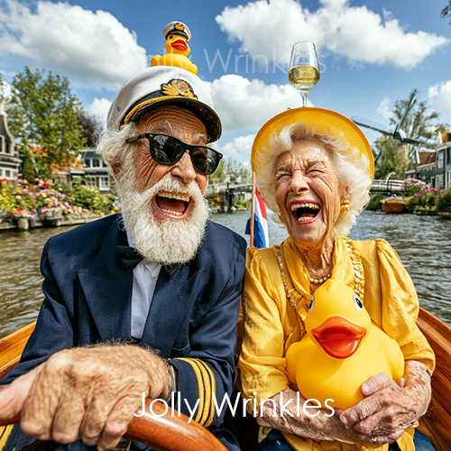 Jolly wrinkles wenskaart op de boot