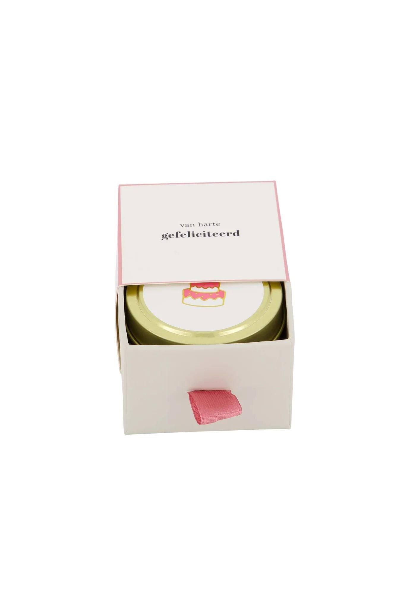Zusss geurkaars tinnen in schuifdoosje gefeliciteerd taart wit / roze