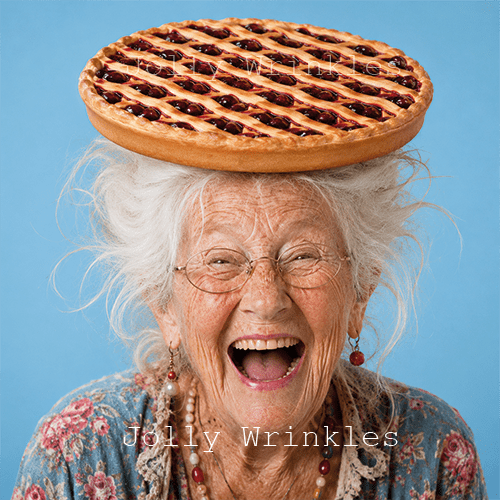 Jolly wrinkles wenskaart kersenvlaai op je hoofd