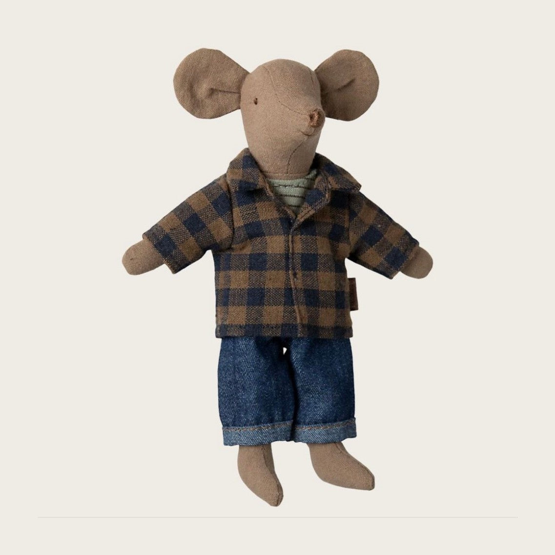 Maileg brown checked shirt and pants dad mouse