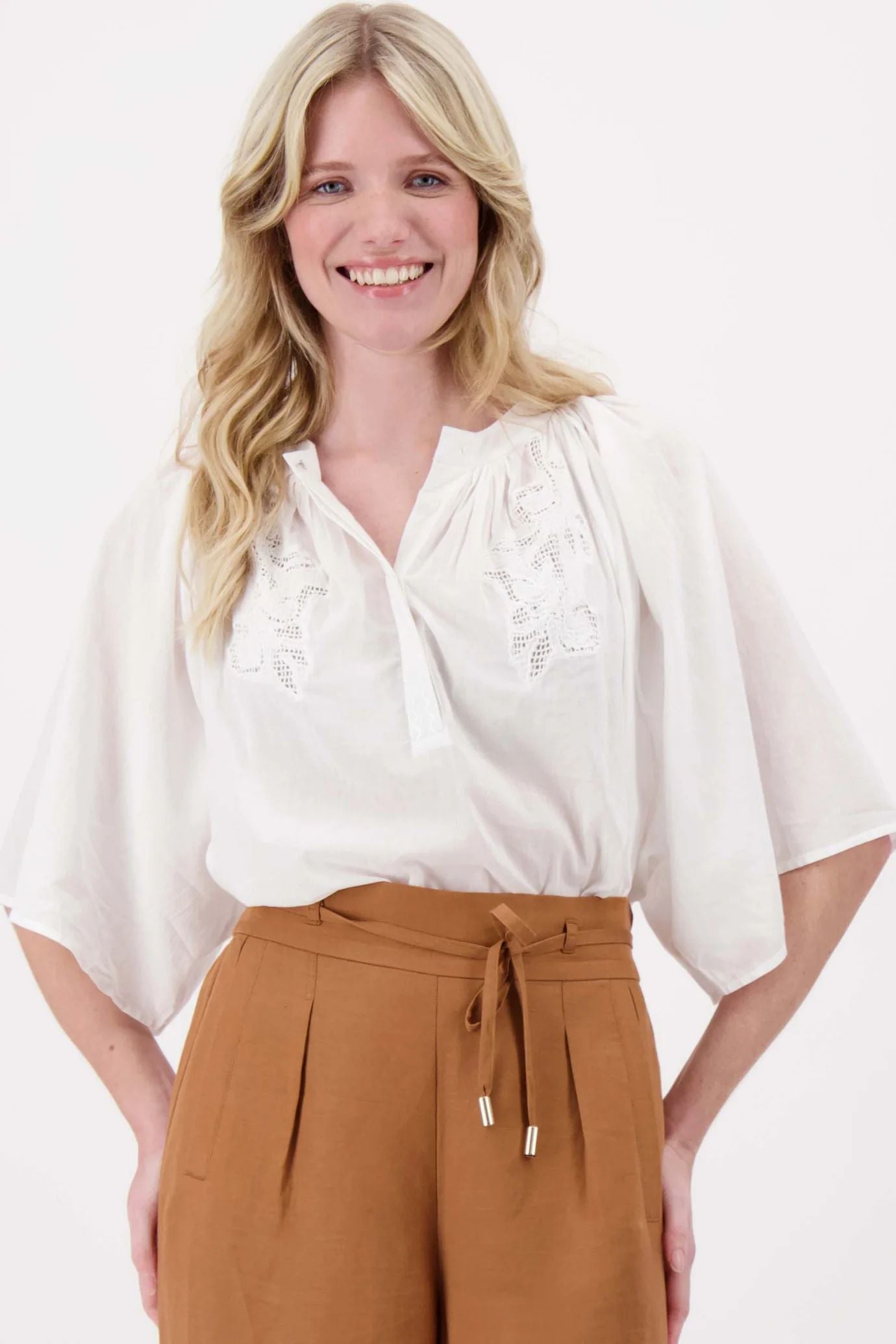 Borduur bloem mesh blouse