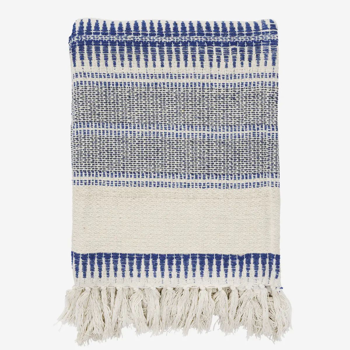Madam stoltz recycled cotton throw blue white grey