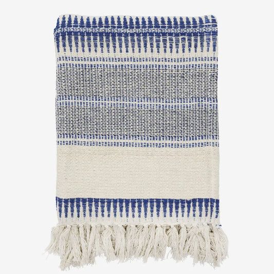 Madam stoltz recycled cotton throw blue white grey