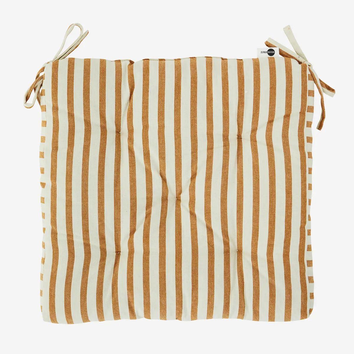 Madam Stoltz striped cotton chair pad Off White Dark Honey