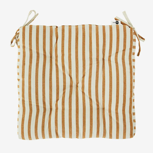 Madam Stoltz striped cotton chair pad Off White Dark Honey