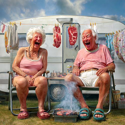 Jolly wrinkles wenskaart camping bbq