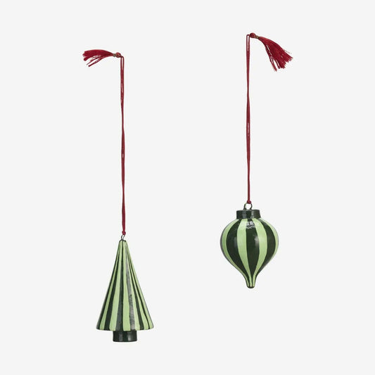 Madam stoltz hand painted ornament tree dark green set