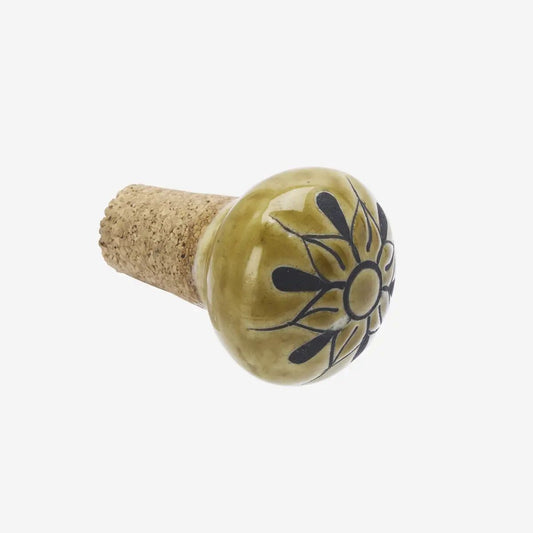 Madam stoltz hand-painted stoneware bottle stopper yellow