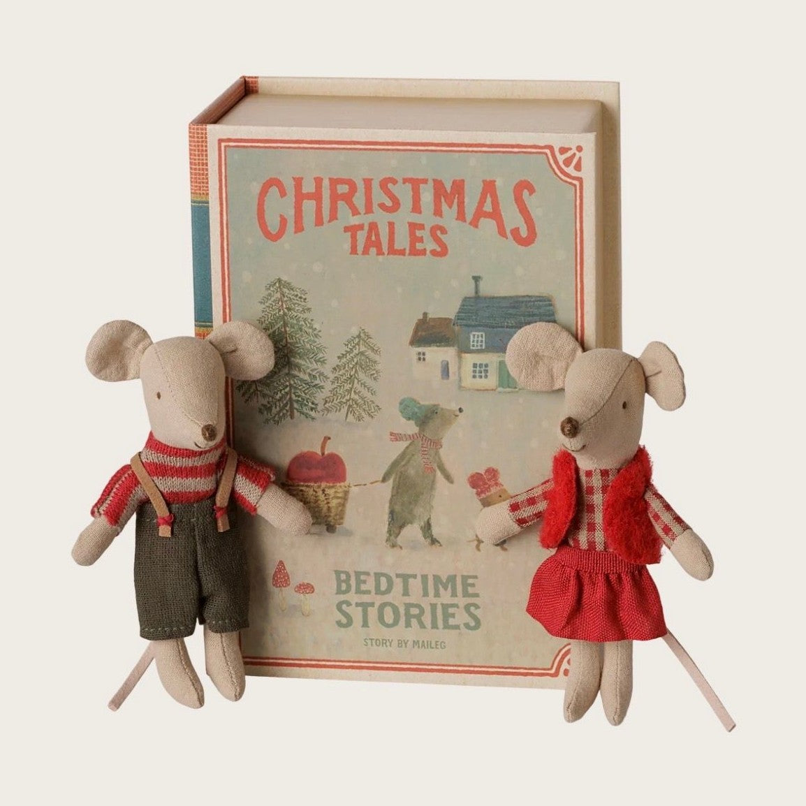 Maileg christmas twin mouse little sister and brother in book