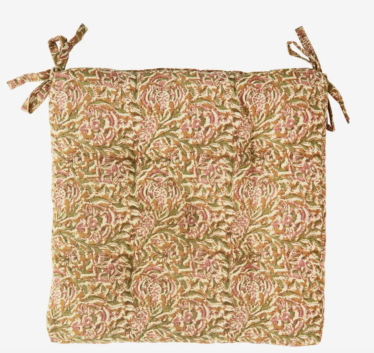 Madam Stoltz printed cotton chair pad honey rose