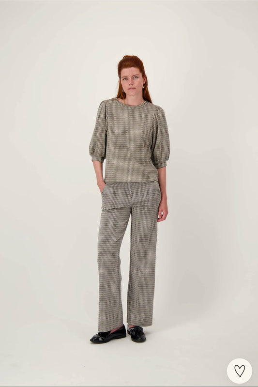 Zusss geruite top met pofmouw XL mid brown