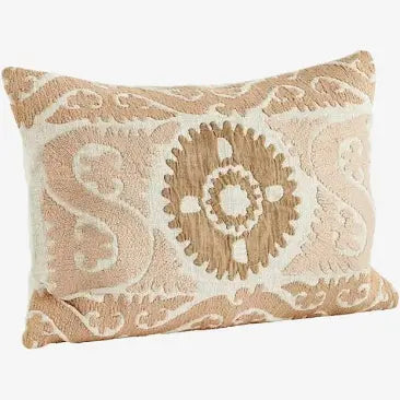 Madam Stoltz Suzani Cushion Cover Off White Powder Camel