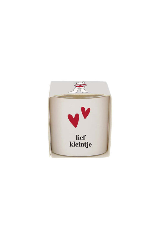 Zusss geurkaarsje in wikkel lief kleintje wit / rood