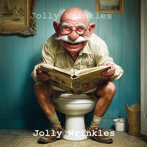 Jolly wrinkles wenskaart man leest boekje op toilet