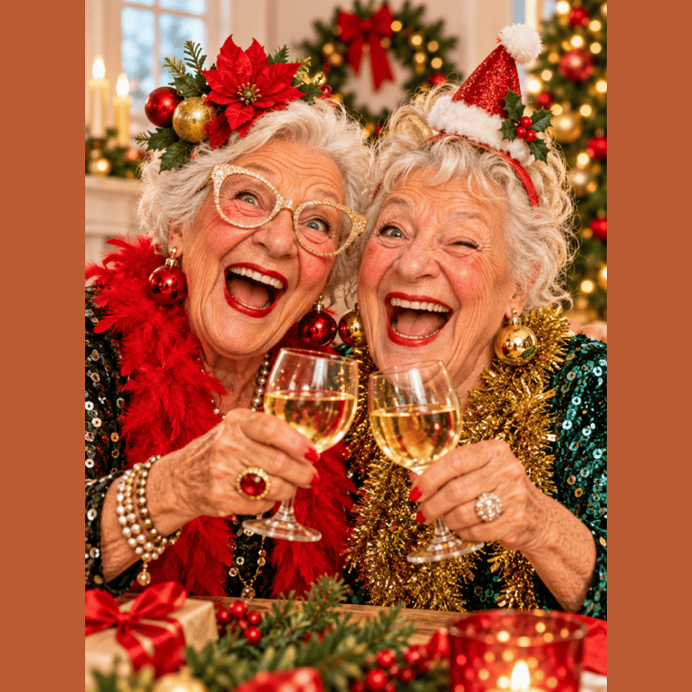 Jolly wrinkles ansichtkaart vriendinnen vieren kerst