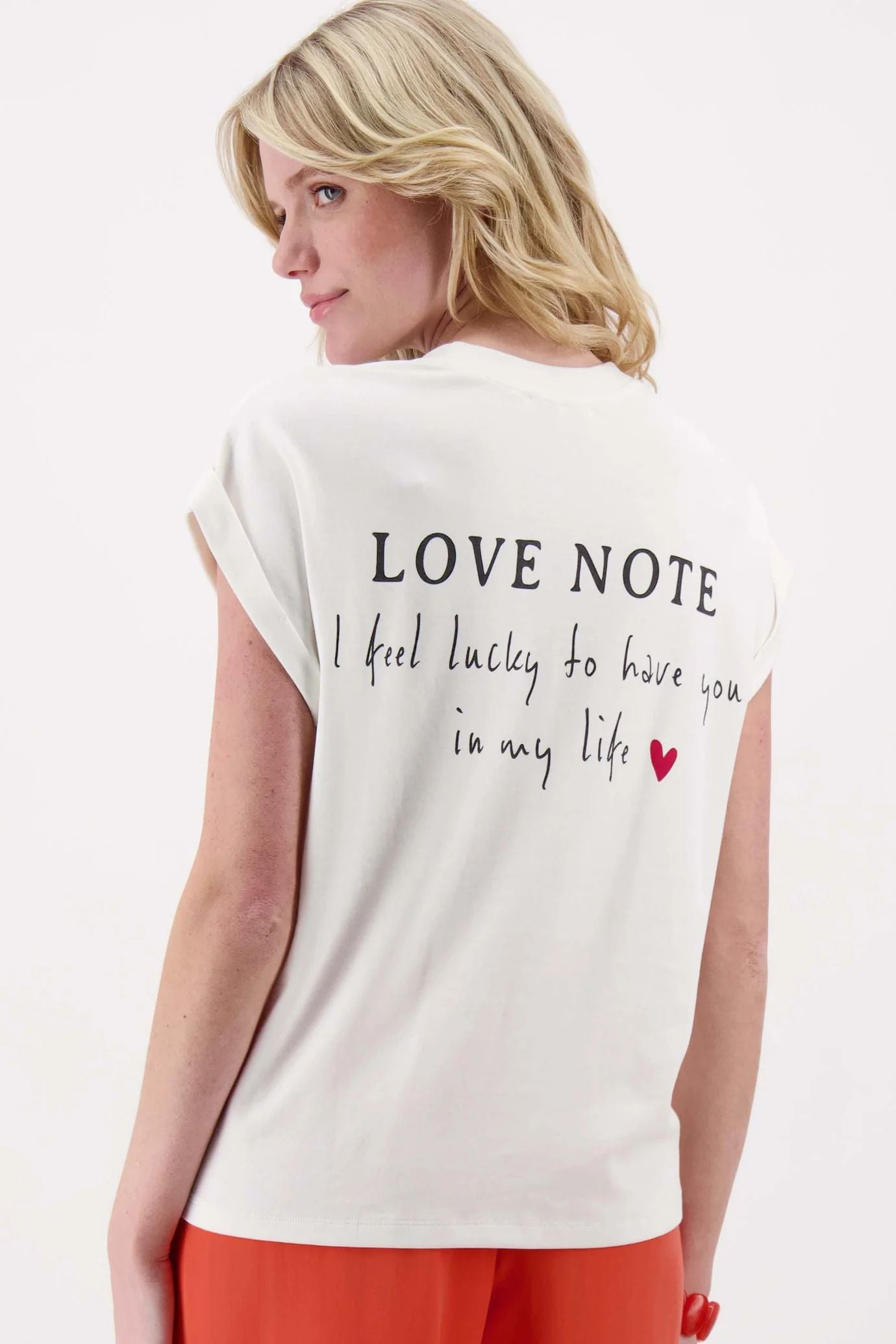 Zusss t-shirt met opgerolde mouw love note off white