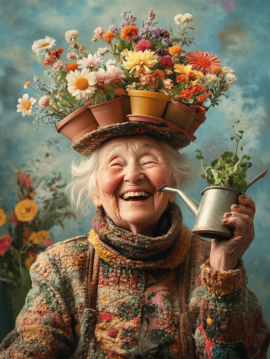 Jolly wrinkles ansichtkaartVrouw met planten