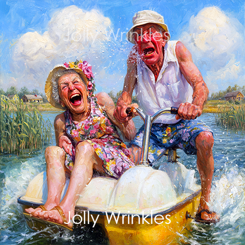 Jolly wrinkles wenskaart op de waterfiets