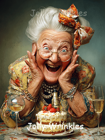 Jolly wrinkles ansichtkaart jarige vrouw taart