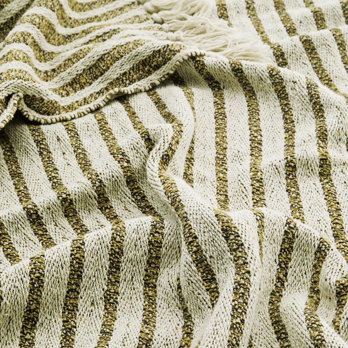 Madam stoltz recycled cotton throw stripe yellow