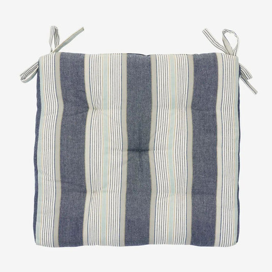 Madam Stoltz striped cotton chair pad Blue
