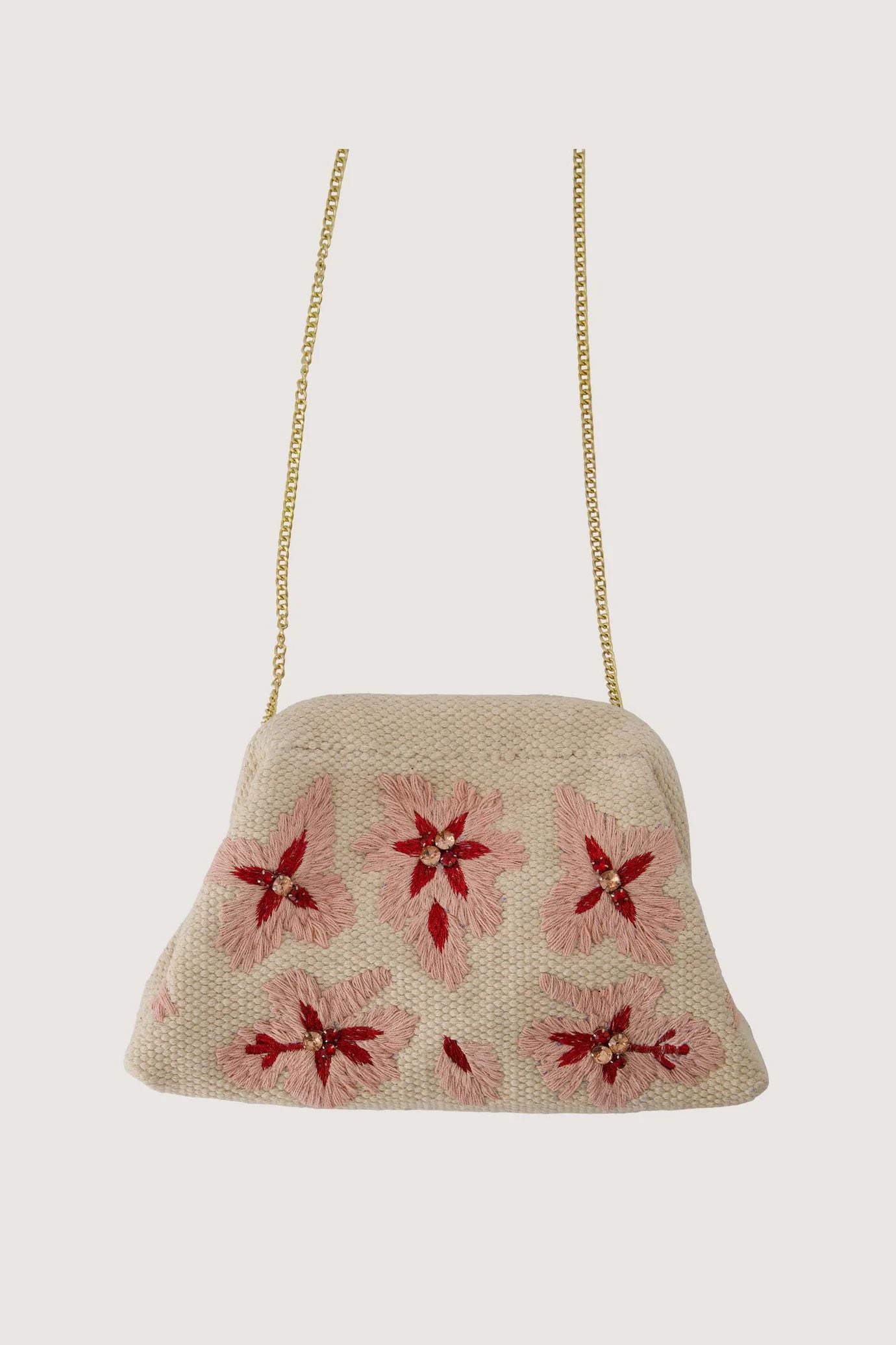 Zusss Geborduurd bloem tasje light pink one size