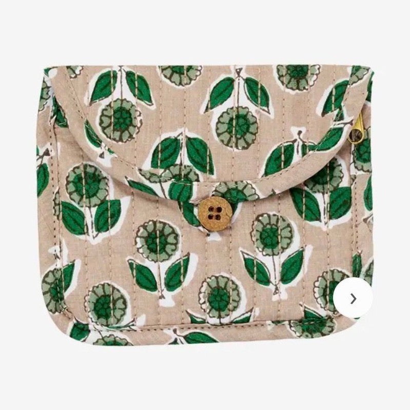 Madam stoltz quilted cotton purse 12x9cm beige